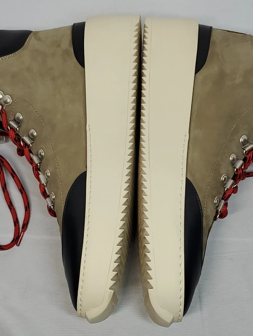 Fear of God Men's Ankle Hiking Boots Leather Lace-Up Olive-Beige/Black/Red US 42